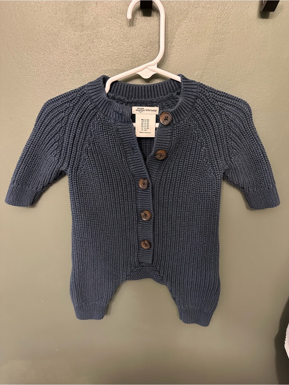 Knit Button-Front Baby Romper in Navy Blue
